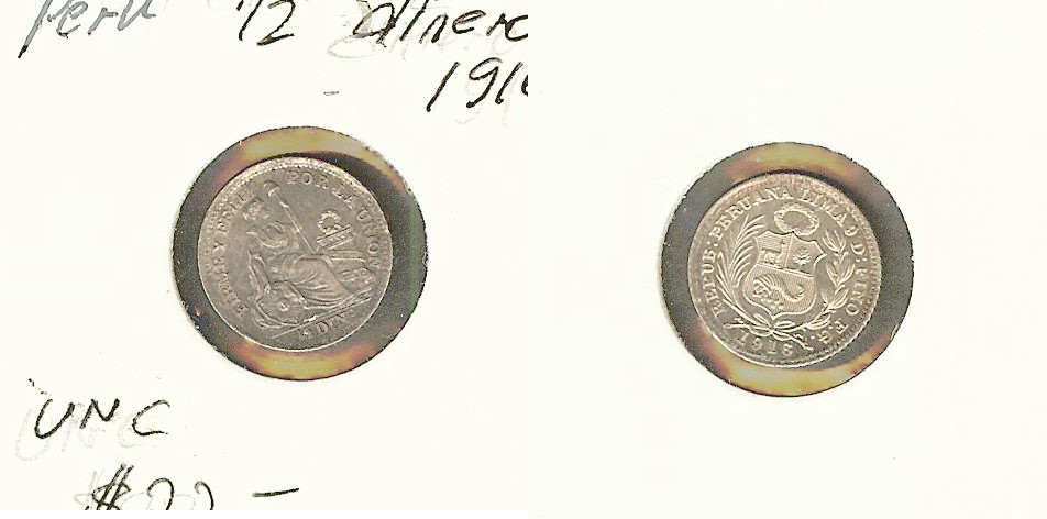 Pérou 1/2 dinero argent 1916 SPL+